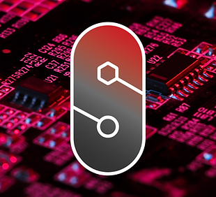 SkillPills graphic featuring a capsule-shaped symbol against a background of red illuminated electronic circuits.
